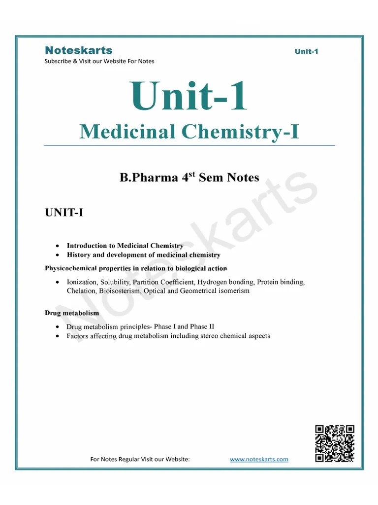 UNIT 1 B.Pharma 4th Sem Medicinal Chemistry 1 By Noteskarts | PDF
