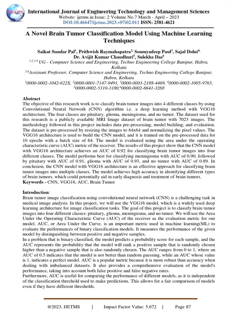A Novel Brain Tumor Classification Model | PDF | Receiver Operating Characteristic | Cognitive ...