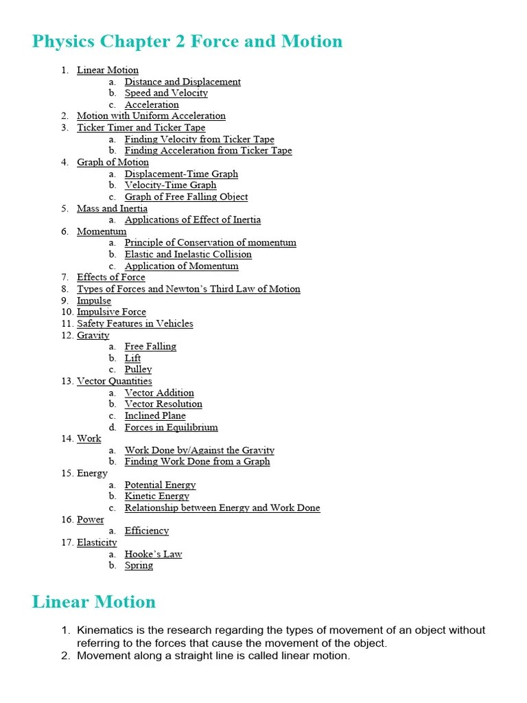 Physics Chapter 2 Force And Motion | PDF | Force | Acceleration