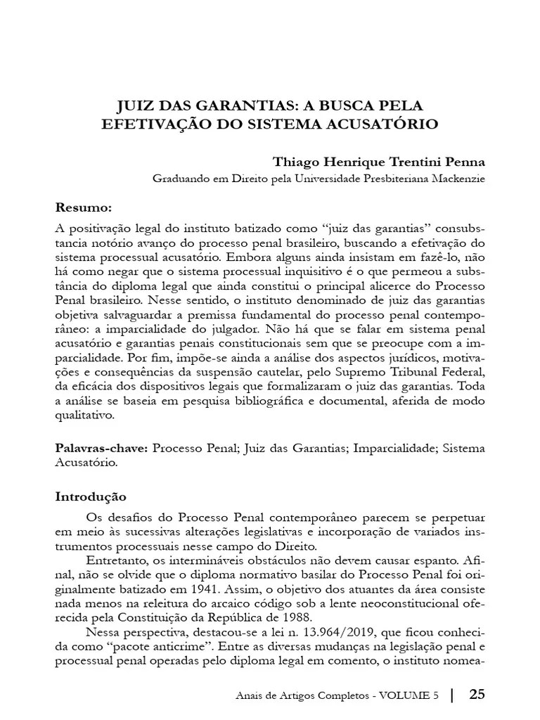 Juiz Das Garantias A Busca Pela Efetivação Do Sistema Acusatório | PDF | Juiz | Emenda ...