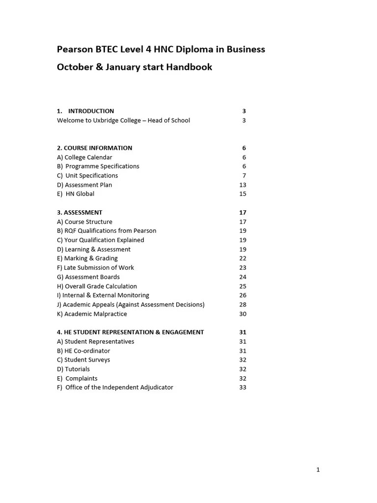 Pearson BTEC Level 4 HNC Diploma In Business 2023-24 FINAL | PDF | Human Resource Management ...