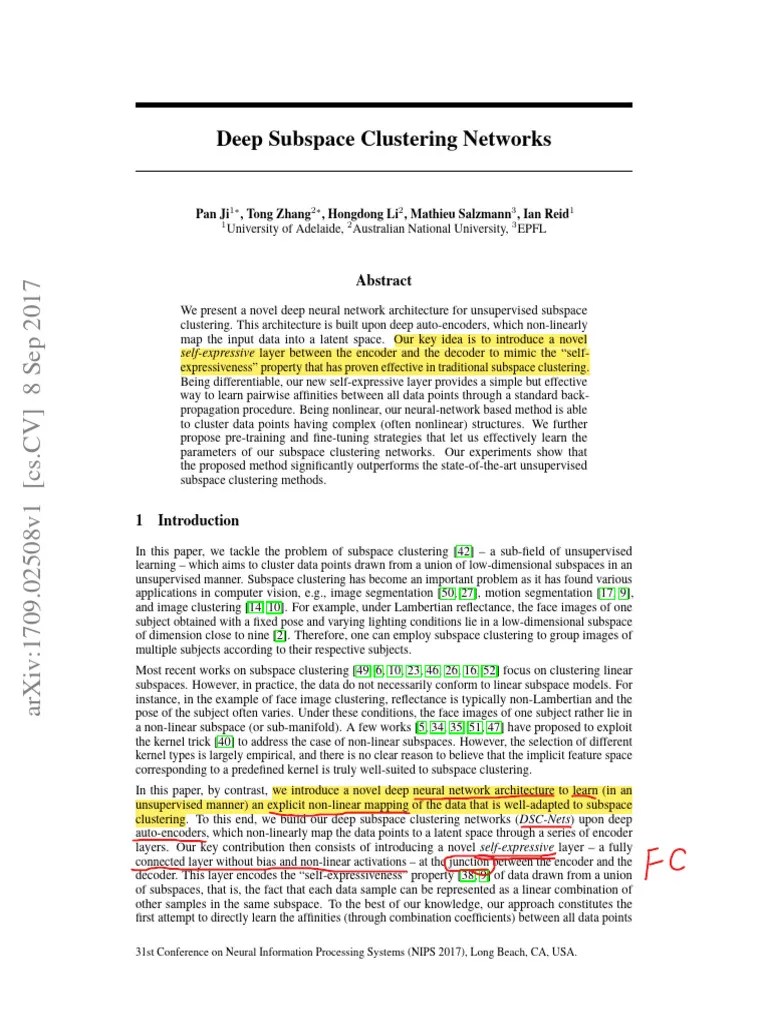 Deep Subspace Clustering Networks | PDF | Cluster Analysis | Artificial ...