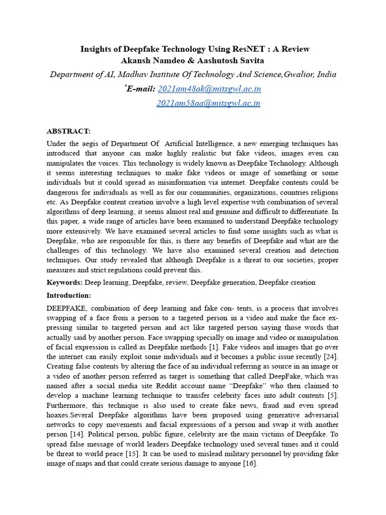 Deepfake Research Paper (ResNET) | PDF | Computer Vision | Deep Learning