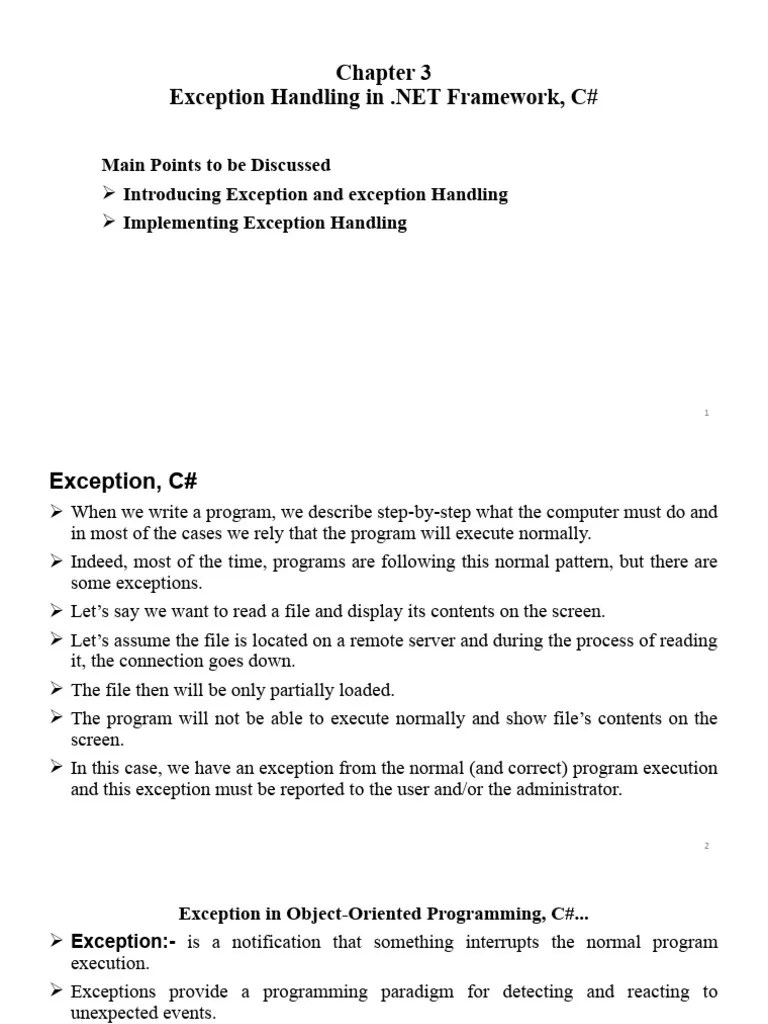 Ch-3 Exception | PDF | C Sharp (Programming Language) | Parameter (Computer Programming)