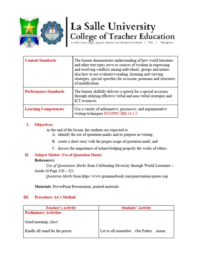 Use Of Quotation Marks | PDF | Pronoun | Sic