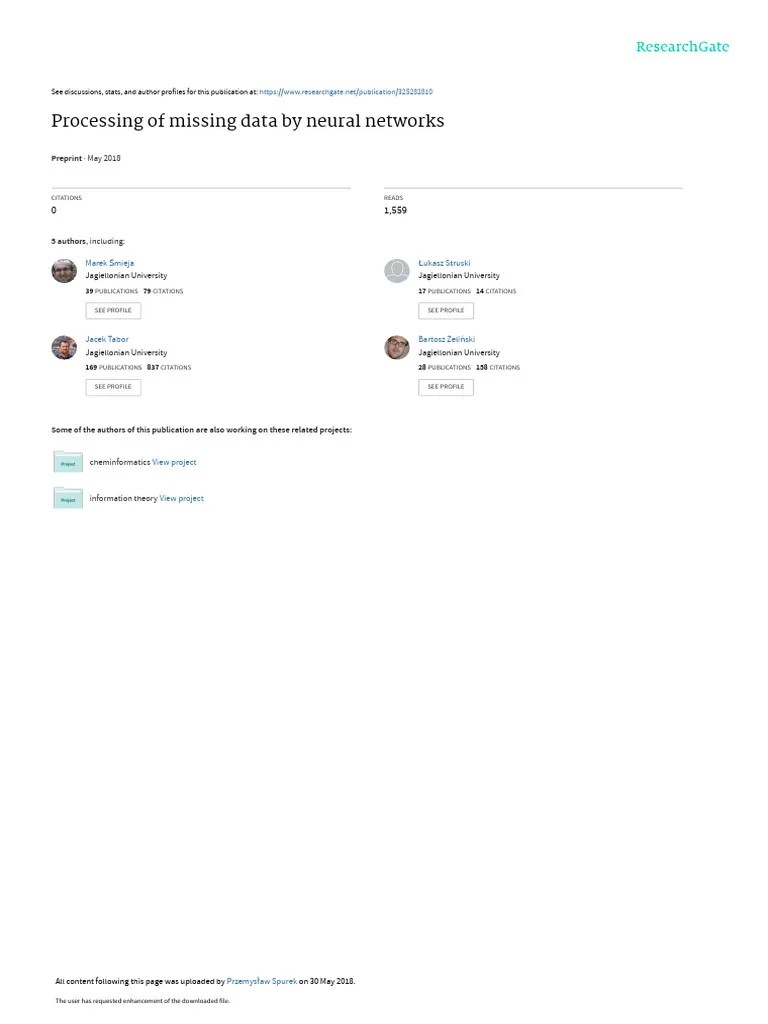 Processing Of Missing Data By Neural Networks | PDF | Artificial Neural ...