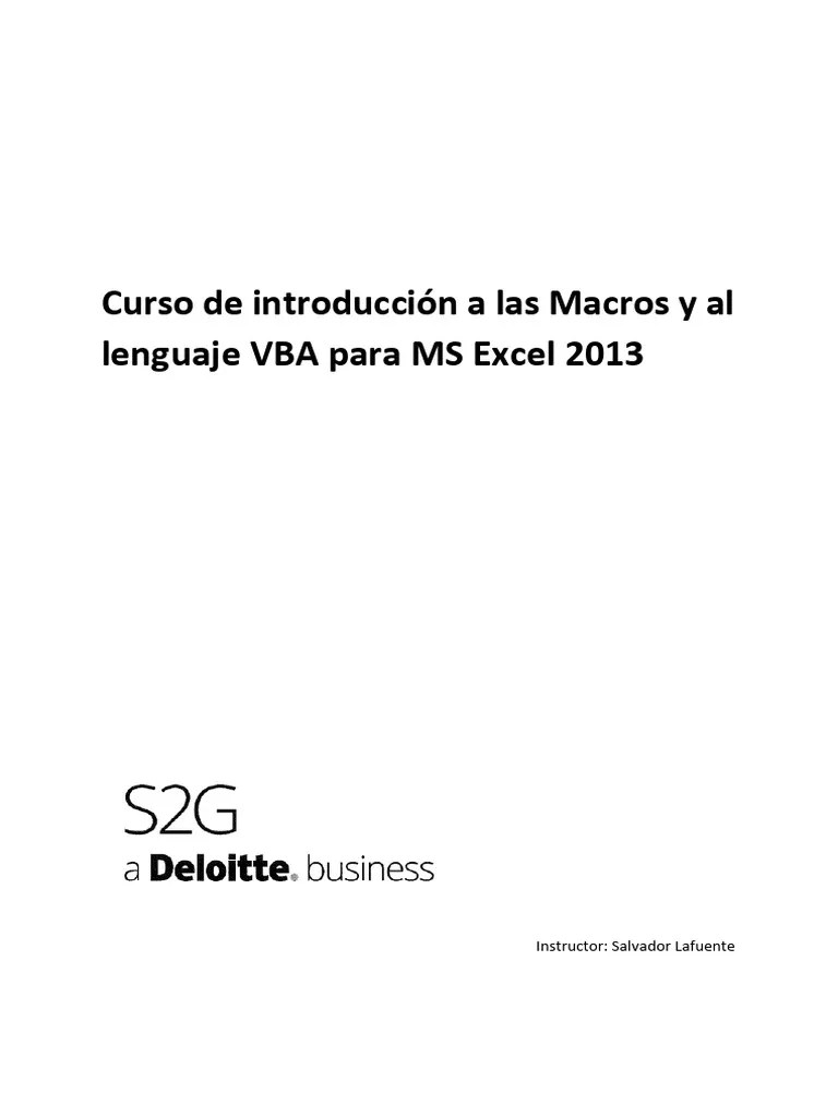 Curso Introducción A Las Macros Y Al Lenguaje VBA Para MS Excel | PDF | Macro (informática ...
