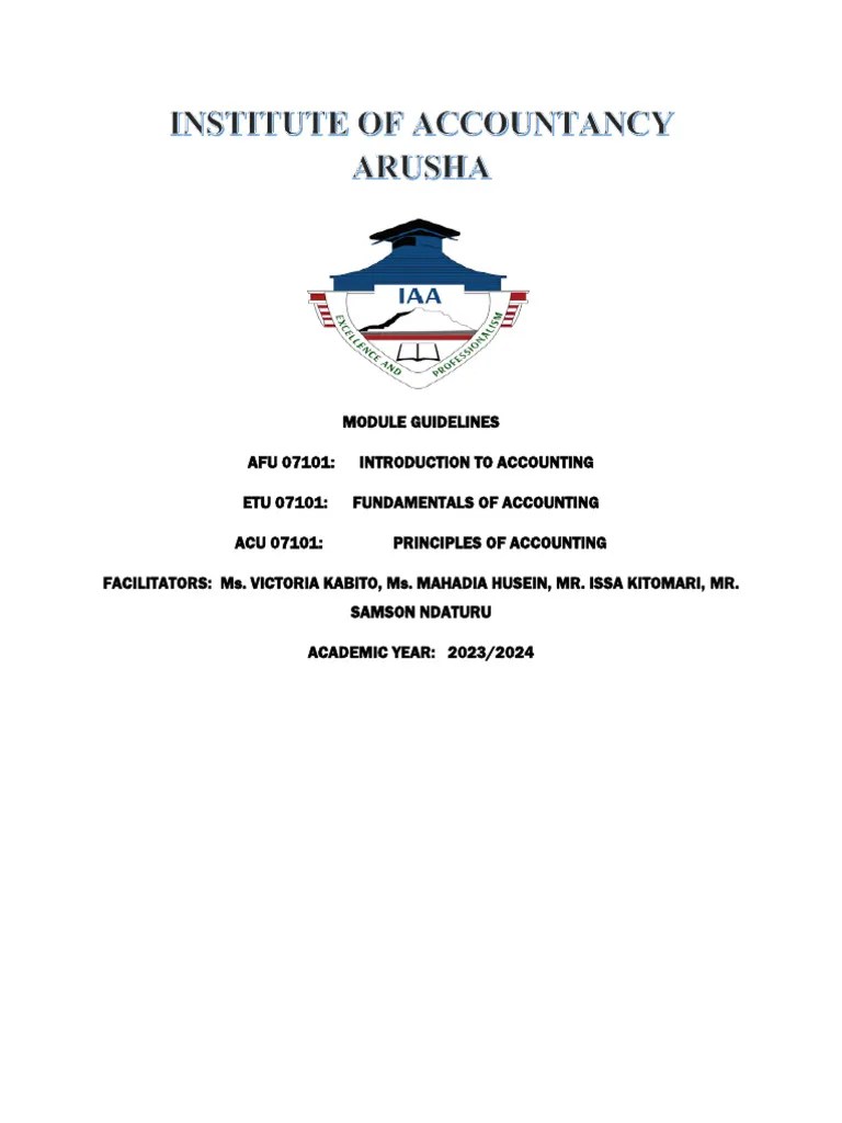 Module Guidelines Introduction To Principles Of Accounting. | PDF