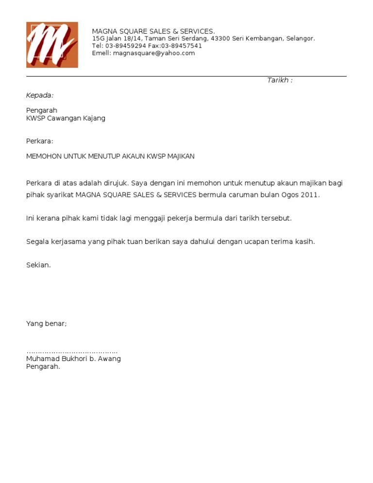 Contoh Surat Pengesahan Tiada Caruman Kwsp Oleh Syarikat