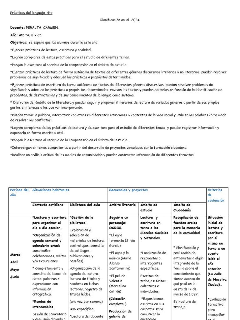 Planificación Anual De Practicas Del Lenguaje (1) | PDF | Puntuación | Escritura