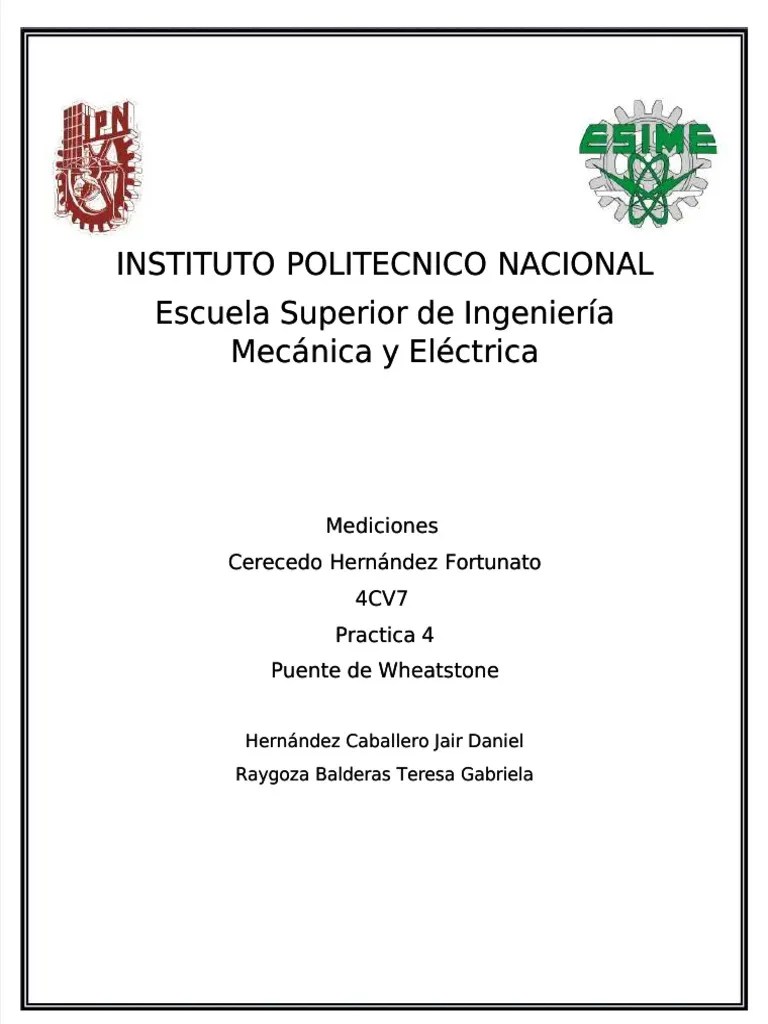 PDF Practica 4 Puente De Wheatstone - Compress | PDF | Resistencia Eléctrica Y Conductancia ...