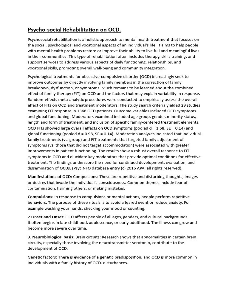 OCD REHABILITATION | PDF | Obsessive–Compulsive Disorder | Psychotherapy
