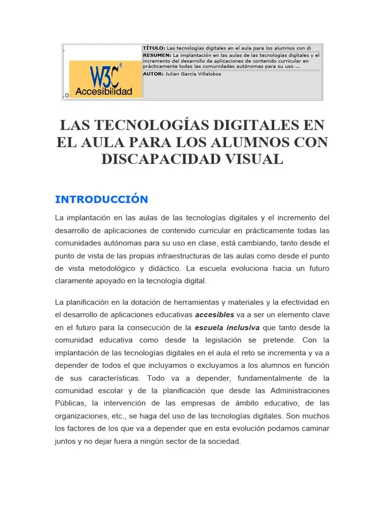 LAS TECNOLOGIAS DIGITALES EN EL AULA PARA LOS ALUMNOS CON DISCAPACIDAD VISUAL | PDF | Tableta ...