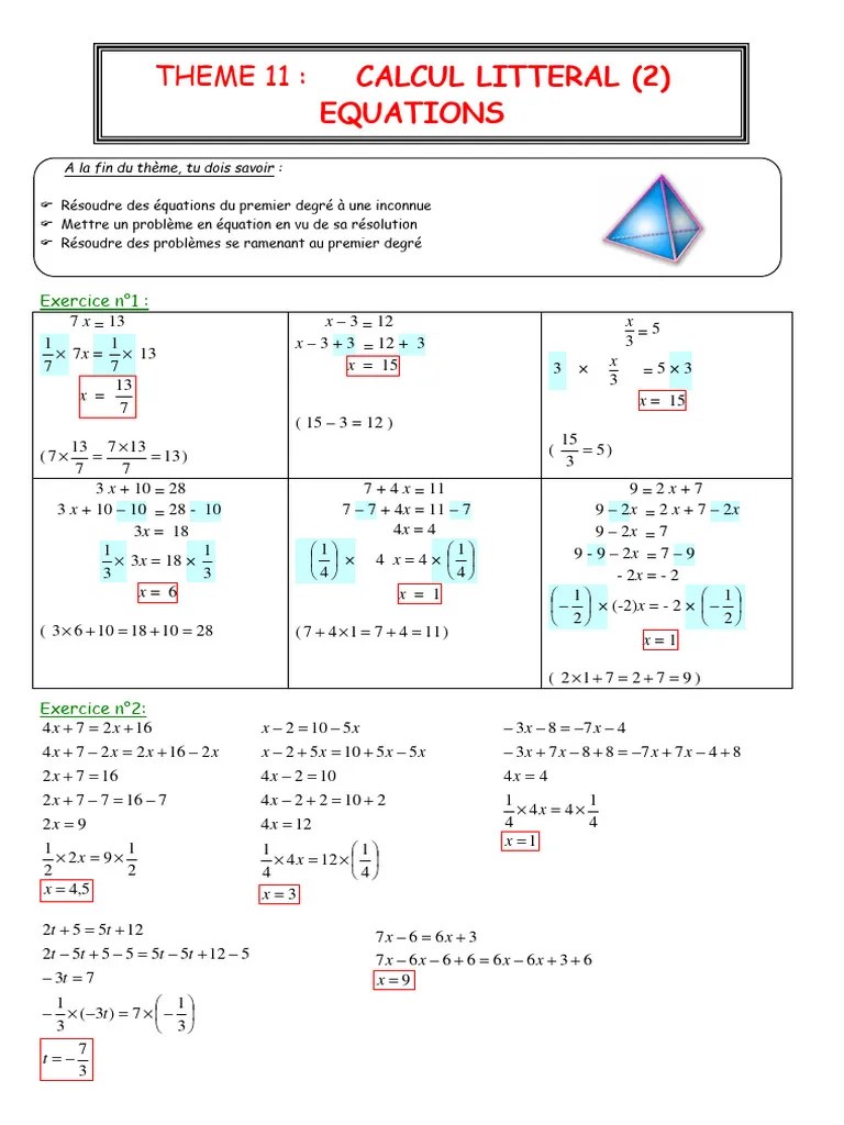 CALCUL LITTERAL (2) équation | PDF