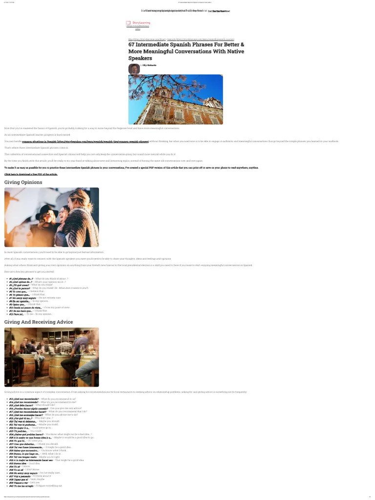 67 Intermediate Spanish Phrases | PDF | Conversation | Human Communication