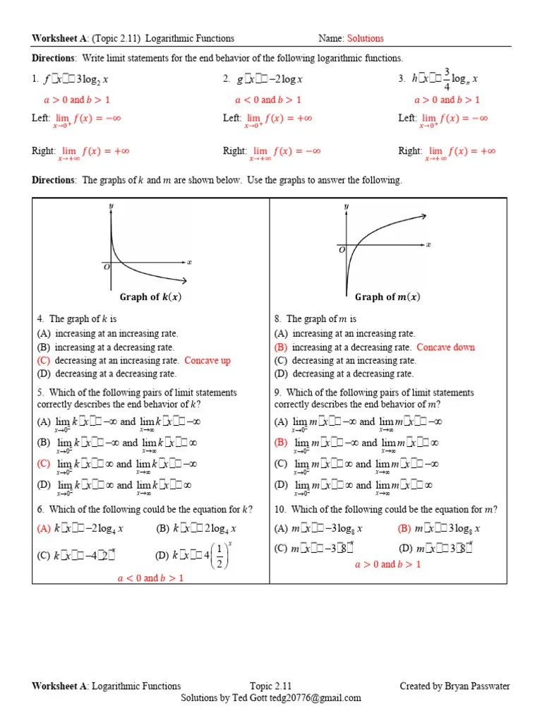 Worksheet A Key Topic 2.11 Logarithmic Functions | Download Free PDF ...