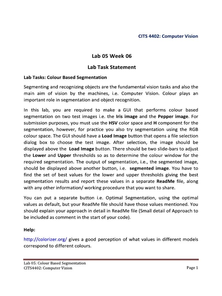 Computer Vision: Colour-Based Segmentation Tutorial | PDF