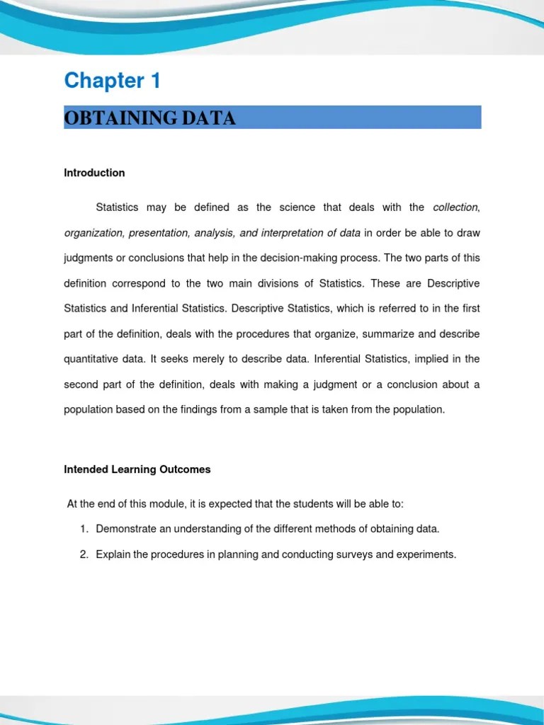 Engineering Data Analysis Chapter 1 - Obtaining Data | PDF | Sampling ...