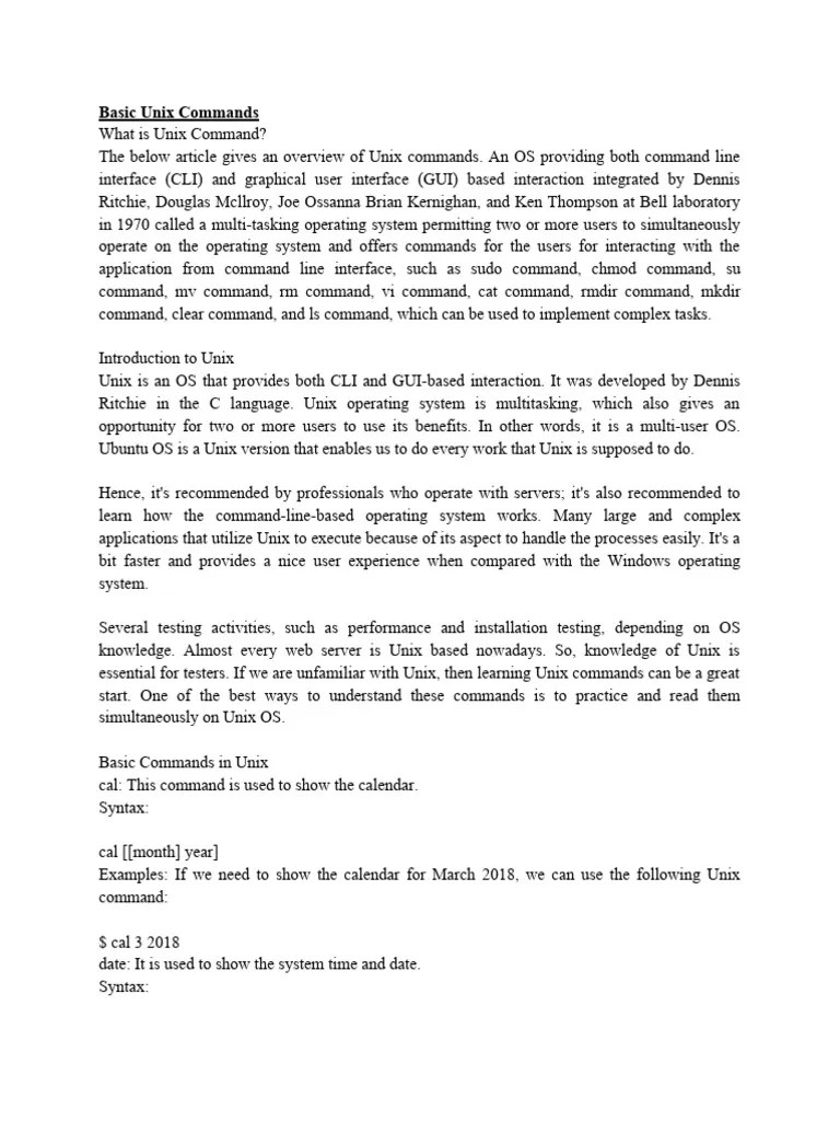 Basic Unix Commands | PDF | Operating System | Computer File