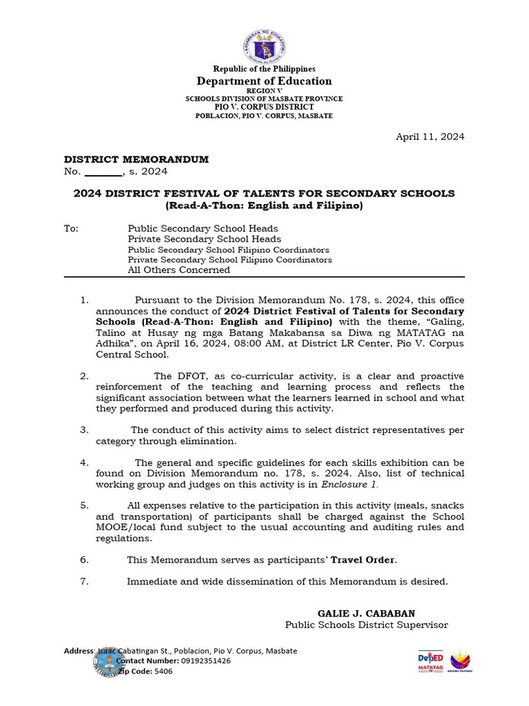 District Memo-DFOT 2024 | PDF
