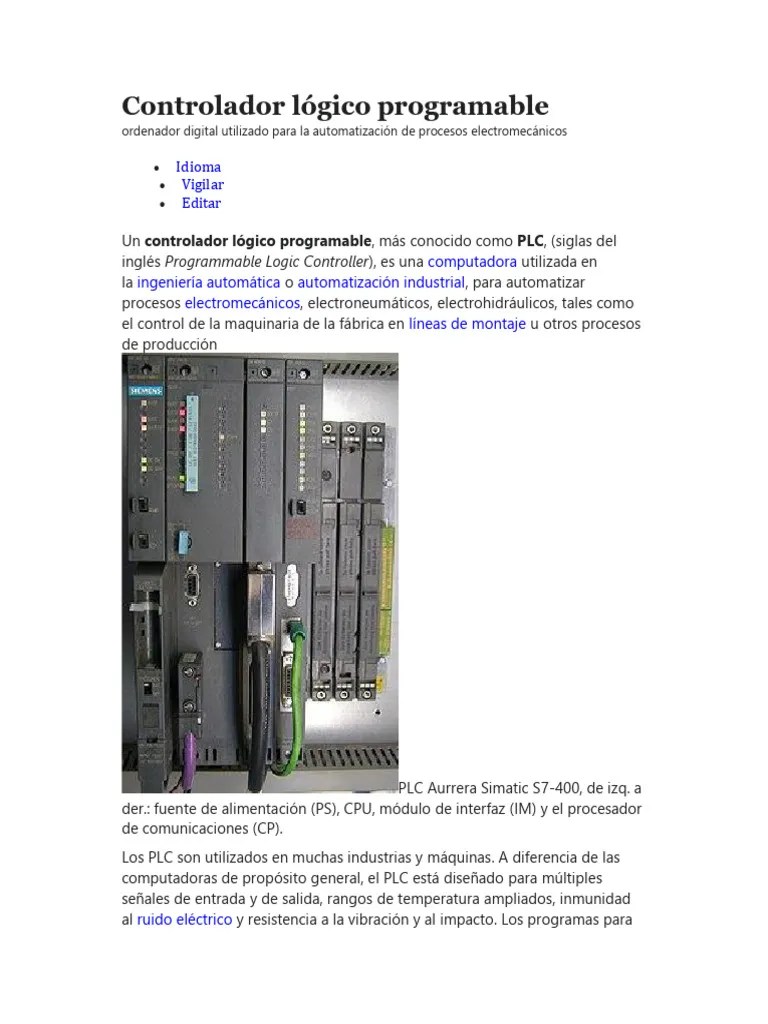 Controlador Lógico Programable: Idioma Vigilar Editar | PDF | Controlador Lógico Programable ...