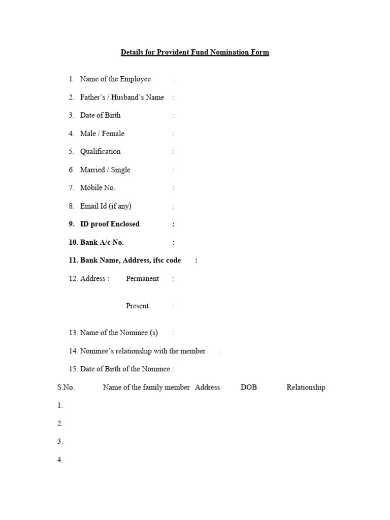 Details For Pf Nomination Form | PDF