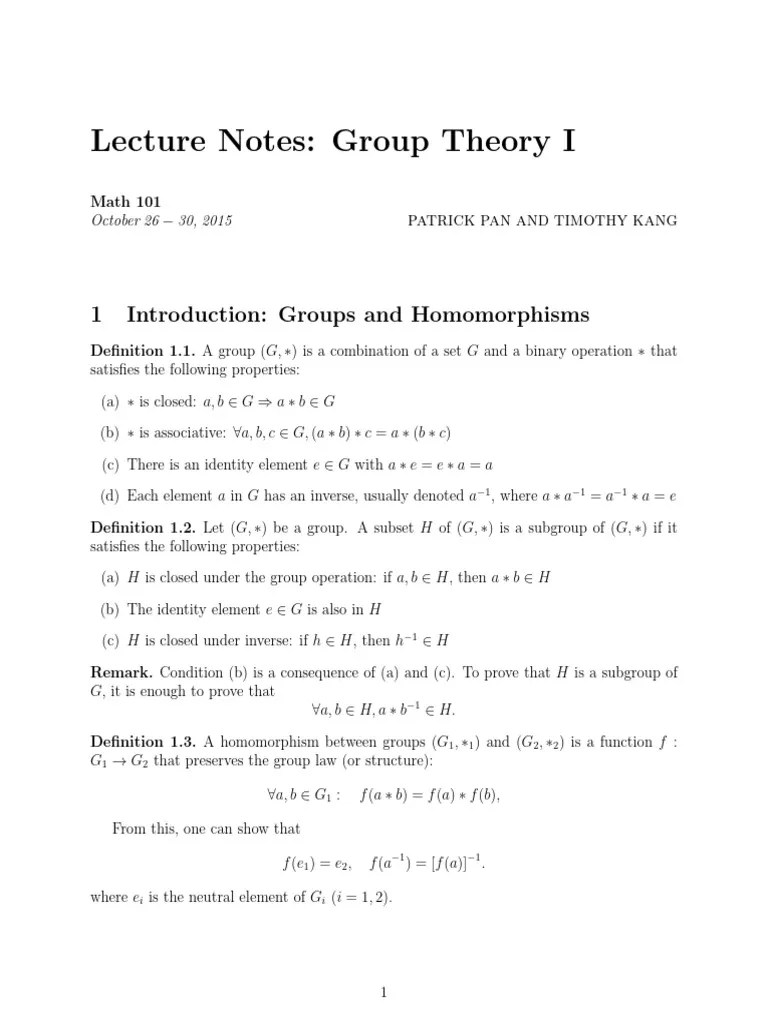 Group Theory Notes PT 1 | PDF | Group (Mathematics) | Mathematical Objects