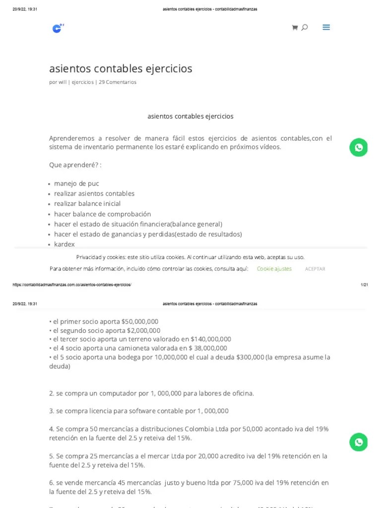Asientos Contables Ejercicios - Contabilidadmasfinanzas | PDF | Estado ...