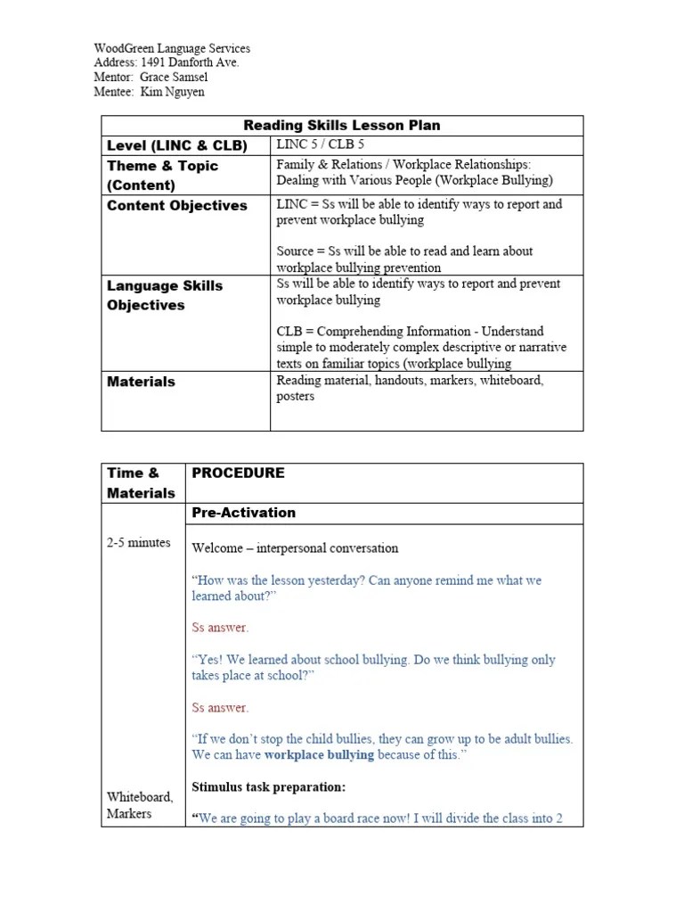 Practicum Lesson Plan 3 | PDF | Mentorship | Bullying