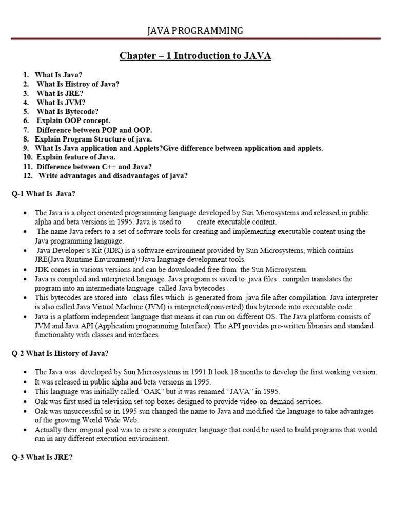 Chapter-1 Introduction To JAVA | PDF | Java Virtual Machine | Java ...