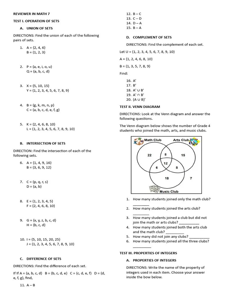 Reviewer In Math 7 | PDF | Decimal | Numbers