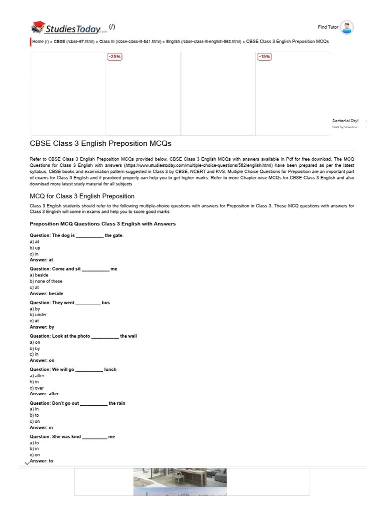 CBSE Class 3 English Preposition MCQS, Multiple Choice Questions | PDF | Multiple Choice ...