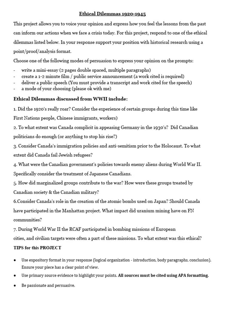 Ethical Dilemma Assignment - 1920-1945 | PDF | World War II | Knowledge