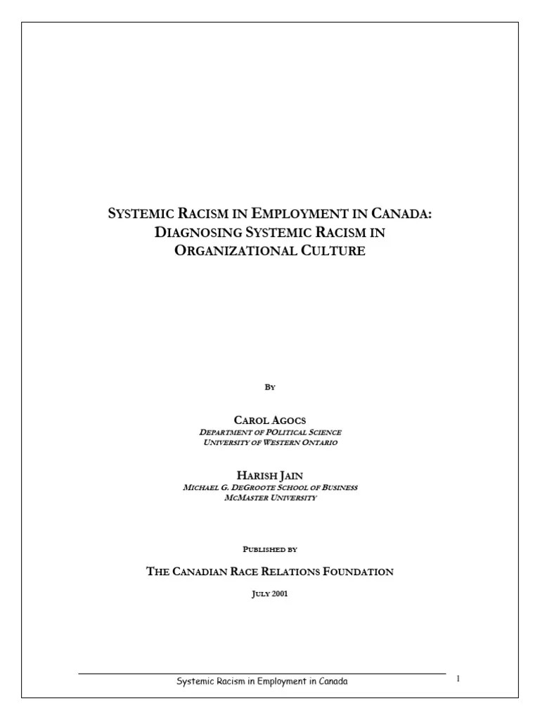 Systemic Racism In Employment In Canada - Diagnosing Systemic Racism In ...