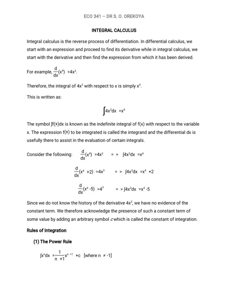 Topic 3 INTEGRAL CALCULUS | PDF