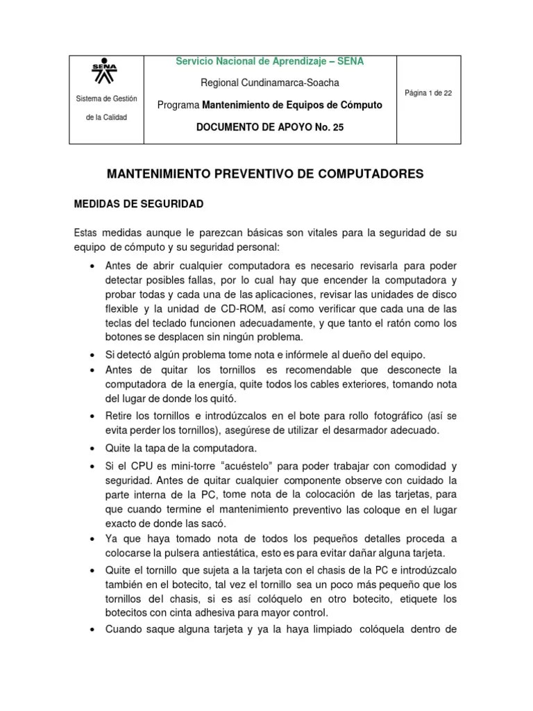 Mantenimiento Preventivo De Computadores | PDF | Archivo De Computadora | Hardware De La Computadora