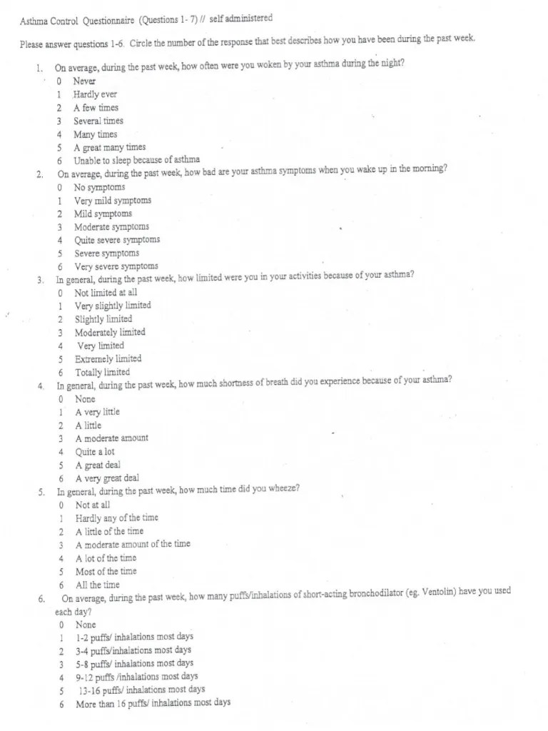 Asthma Control Questionnaire | PDF