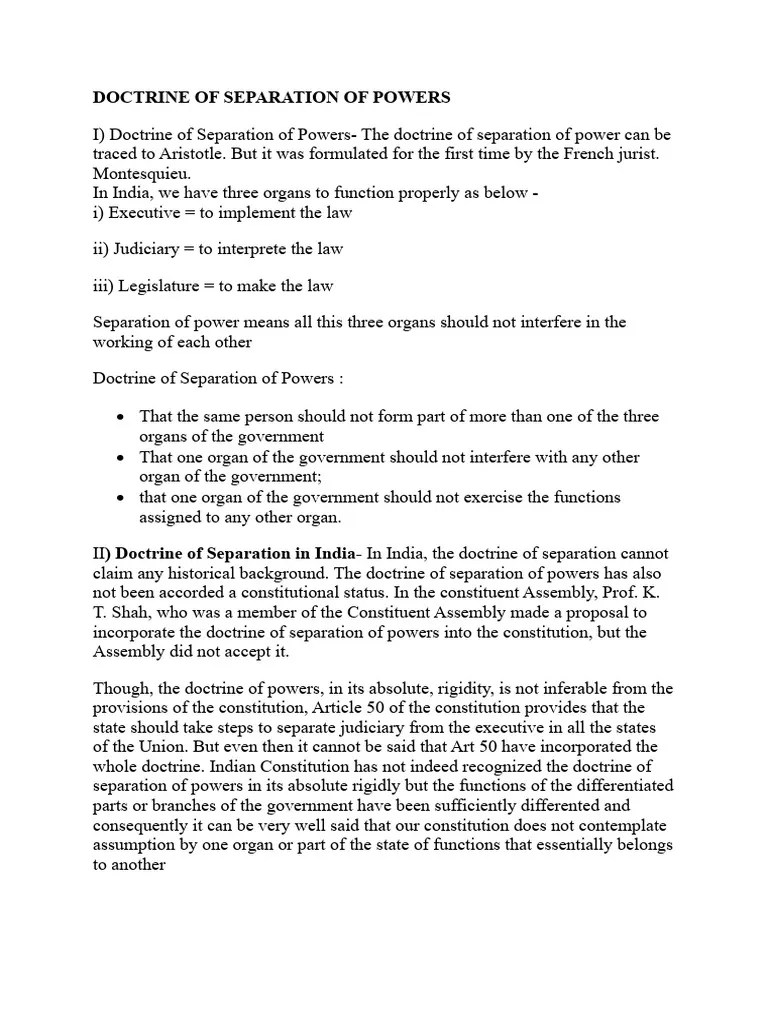 Doctrine Of Separation Of Powers | PDF | Separation Of Powers | Constitution