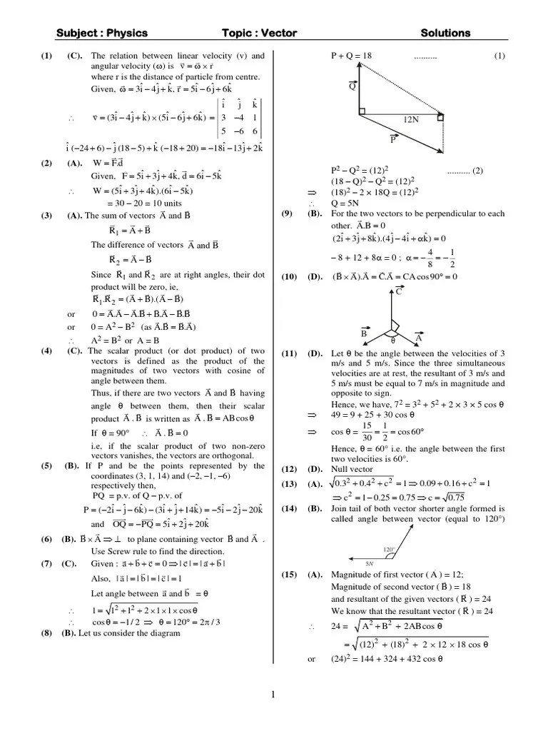 Vector Calculations And Properties In Physics Pdf Euclidean Vector