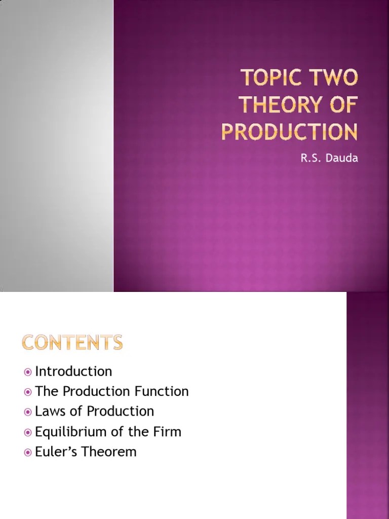 Topic Two-Theory Of Production | PDF | Long Run And Short Run ...