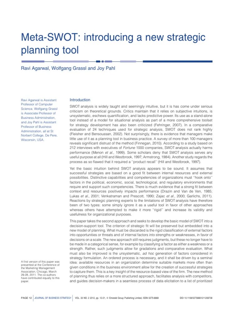 Swot Strategic Planning Tool | PDF | Strategic Management | Business ...
