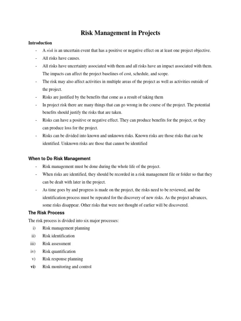 Risk Management In Projects | PDF | Risk | Risk Management