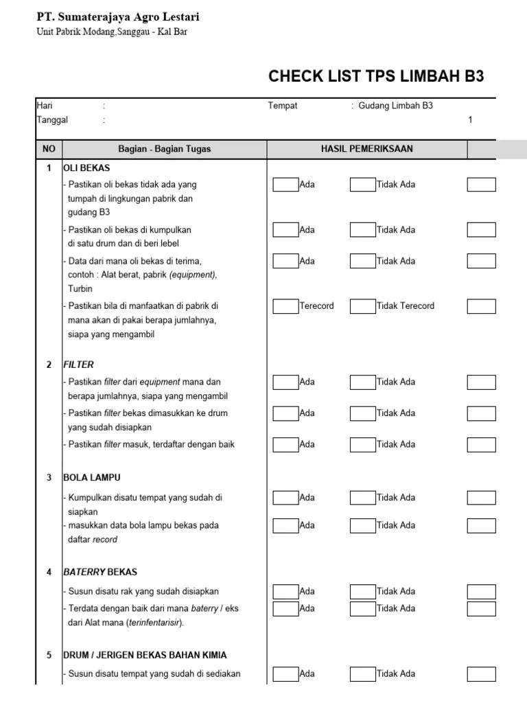 Laporan Check List Limbah B3 | PDF