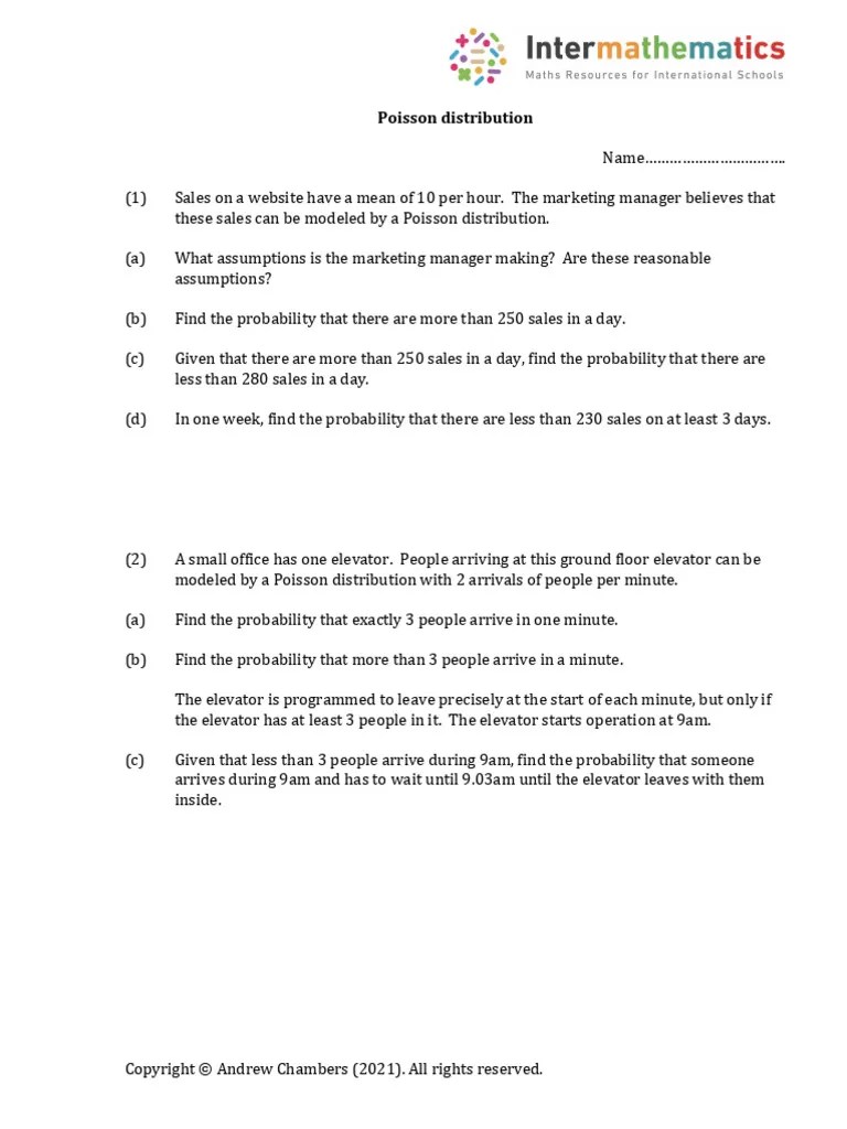 Poisson Worksheet | PDF | Poisson Distribution | Teaching Mathematics