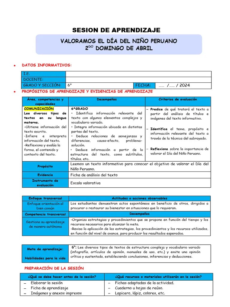 Sesion De Aprendizaje | PDF | Aprendizaje | Evaluación