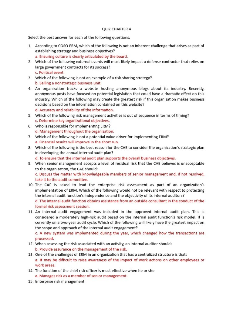 Chapter 4 - Quiz English | PDF | Internal Audit | Audit