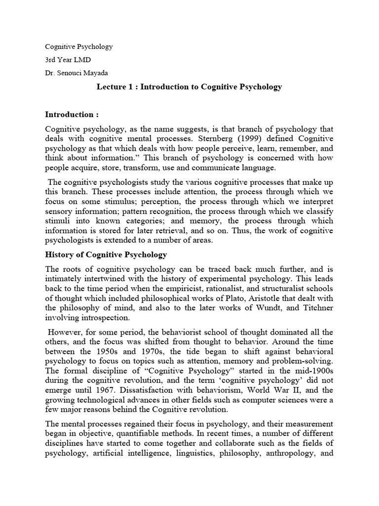 Lecture 1 | PDF | Cognitive Psychology | Psychology