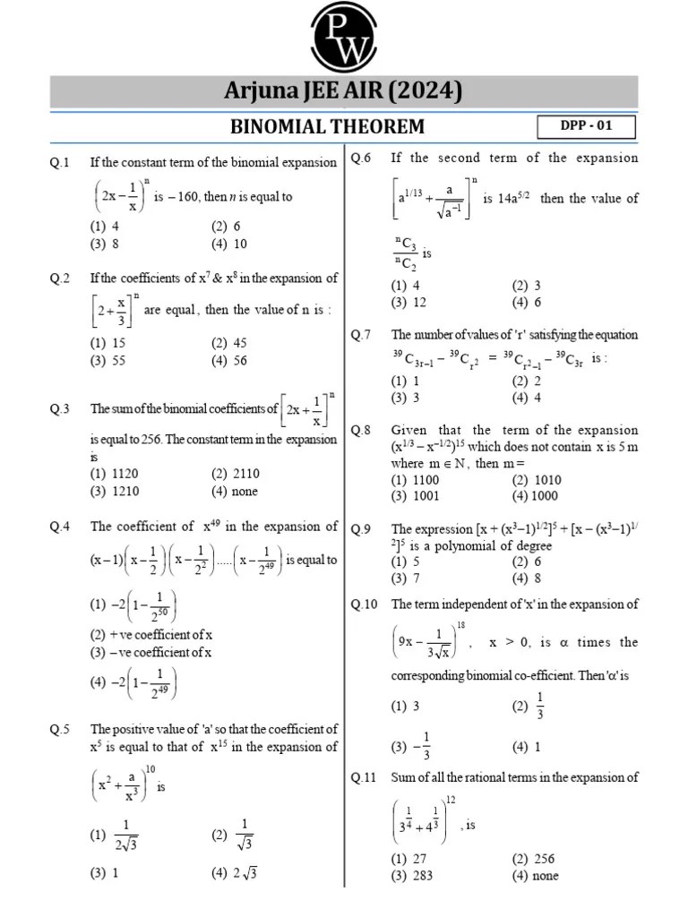 Binomial_Theorem___DPP_01____Arjuna_JEE_AIR_2024__Maths | PDF ...