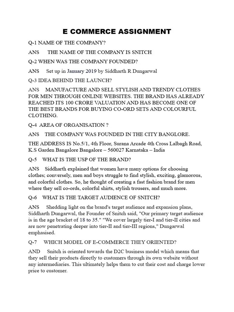 E Commerce Assignment | PDF | E Commerce | Brand