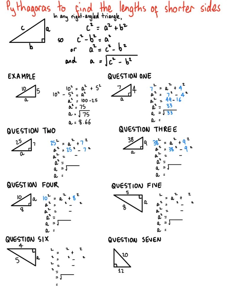 Pythagoras To Find The Length Of Shorter Sides | PDF